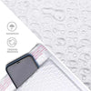 A clear plastic bubble shipping bag is shown on a white surface, demonstrating waterproof and crushing resistance features.