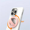 A white smartphone case featuring a magnetic silicone grip with a foldable stand, shown rotating 360 degrees.