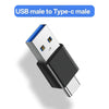 A male USB to Type-C adapter with a blue connector and black housing.