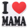 A white charm featuring the text I love mama in black and red lettering.