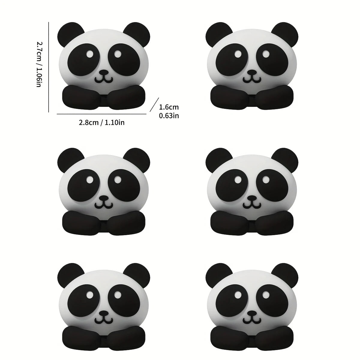A set of four cartoon panda desk cable organizers in black and white.