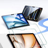 A clear tempered glass screen protector is shown being applied to an iPad, highlighting its 3D curved edge design.
