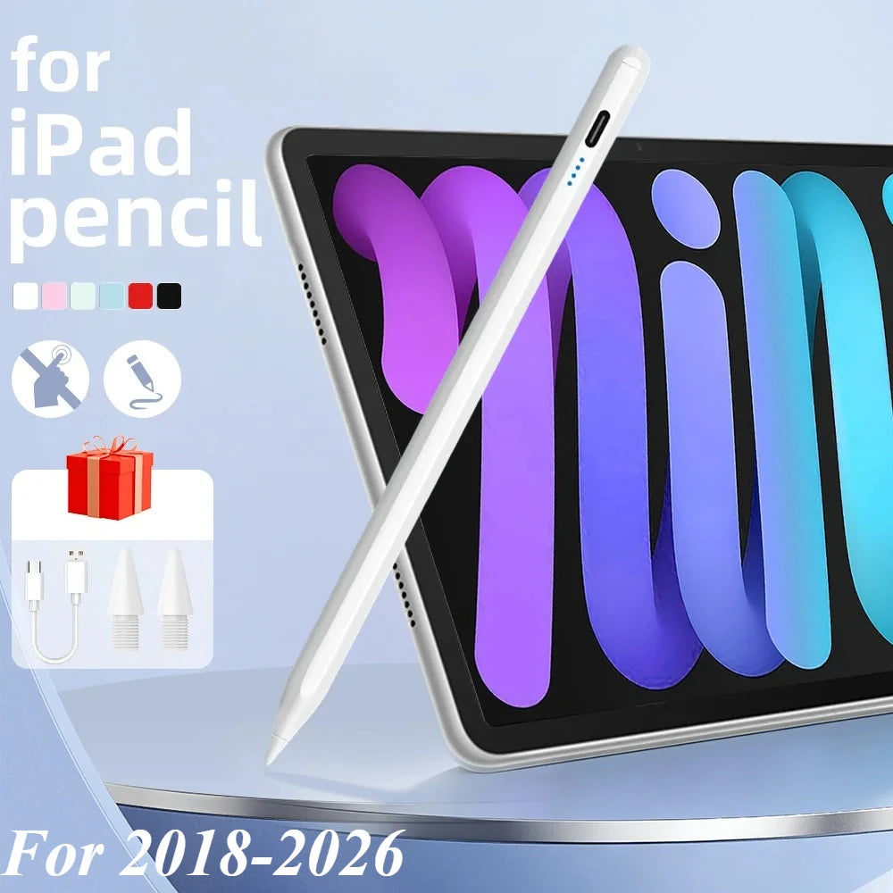 A white stylus pen is shown next to an iPad, with various color options and accessories displayed for sale.