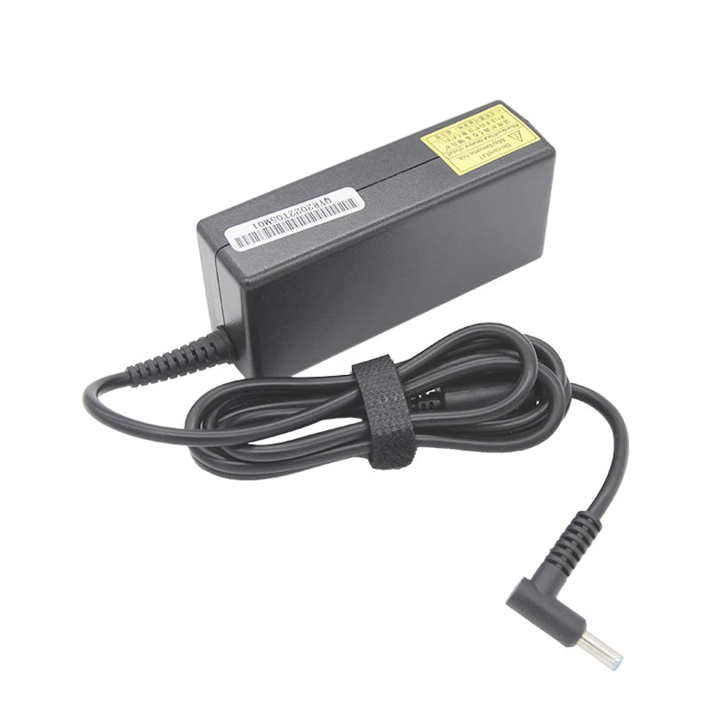 A black high-power laptop charger adapter with a cord and plug is shown against a white background.