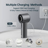 A gray JISULIFE handheld fan is shown with various charging options including a wall charger, power bank, laptop, and car cha