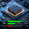 Close-up view of a silicon chip labeled 5.0Gbps on a printed circuit board with various USB standards indicated.