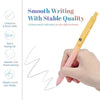 A yellow gel pen is shown being held by a hand, demonstrating smooth writing with stable quality.