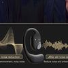 Comparison showing sound waves before and after AI noise reduction on an open-ear wireless sports earbud