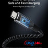 Nahaufnahme eines USB-IF zertifizierten Ladekabels mit blauer Chipstruktur, das sicheres und schnelles Geräte-Charging betont