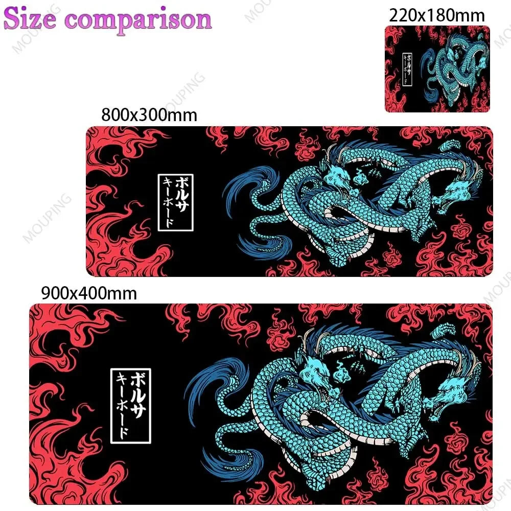 A set of three gaming desk mats featuring a purple and white Japan-style dragon design.