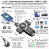 A black USB C and USB flash drive with a 360 degree connector for dual interface functionality.