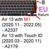 Vista cercana de una cubierta de teclado de silicona negra para MacBook, mostrando teclas y funciones.