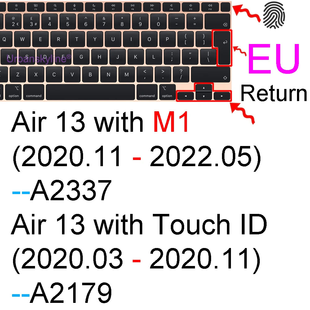 Vista cercana de una cubierta de teclado de silicona negra para MacBook, mostrando teclas y funciones.