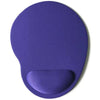 A purple ergonomic mouse pad with a contoured shape and wrist support.