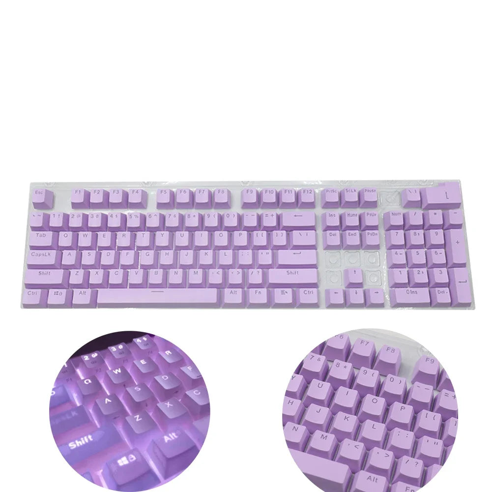 A set of light purple mechanical keyboard keycaps for a 104-key keyboard.