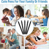 A set of ten black gel pens with refills shown in various contexts for family or friends.