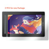 A matte film screen protector is shown on a tablet displaying an illustration of a woman with blue hair and orange clothing.