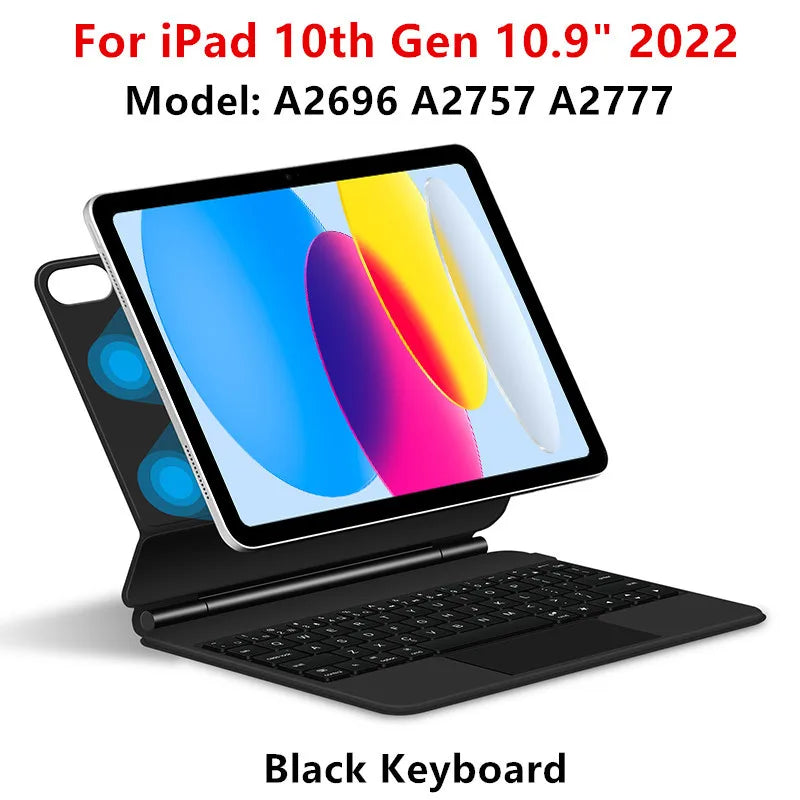 Black keyboard cover for an iPad 10th Gen model with a black keyboard.