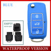 Blue realistic fake car key hidden safe with a secret compartment shown in a close-up view.