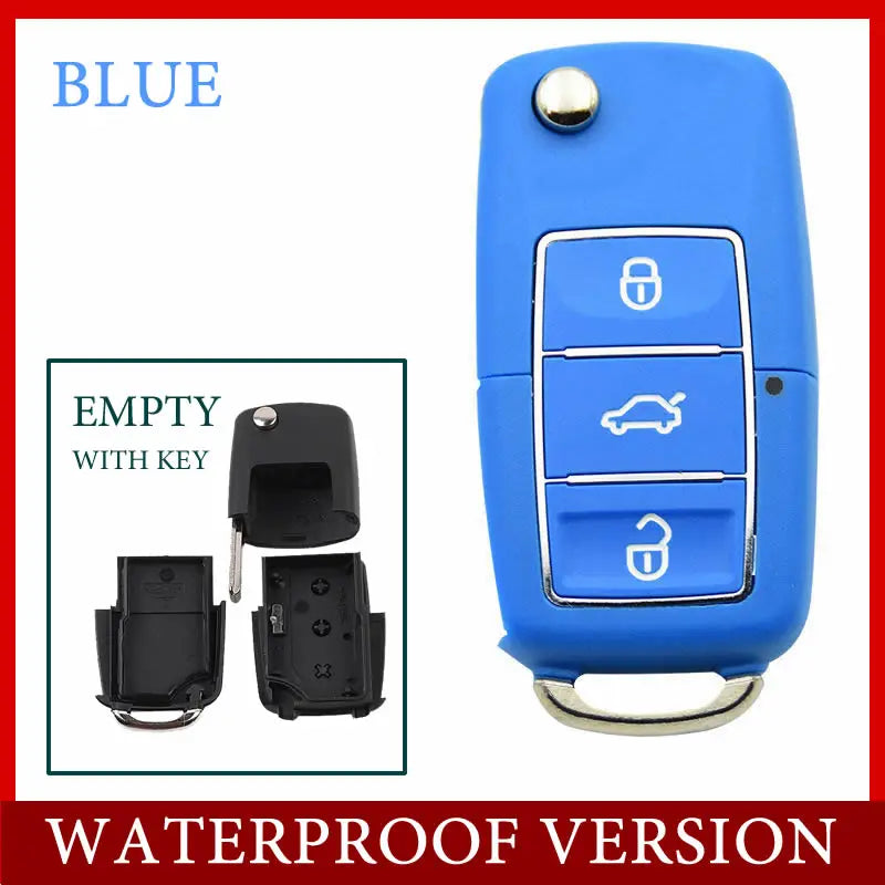 Blue realistic fake car key hidden safe with a secret compartment shown in a close-up view.