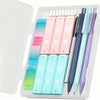 A clear plastic case holding a set of Morandi mechanical pencils with various colors and refills.