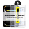 Protector de pantalla de vidrio templado para iPad Pro 13 pulgadas (M4), mostrando la película protectora y el empaque.