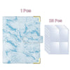 A stack of 25 clear plastic photo album binders with a light blue marbled cover and gold accents.