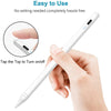 A hand holds a white stylus pen, demonstrating how to tap the top to turn it on or off.