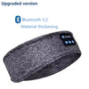 A gray sports headband with a black electronic component, featuring Bluetooth 5.2 and material thickening.