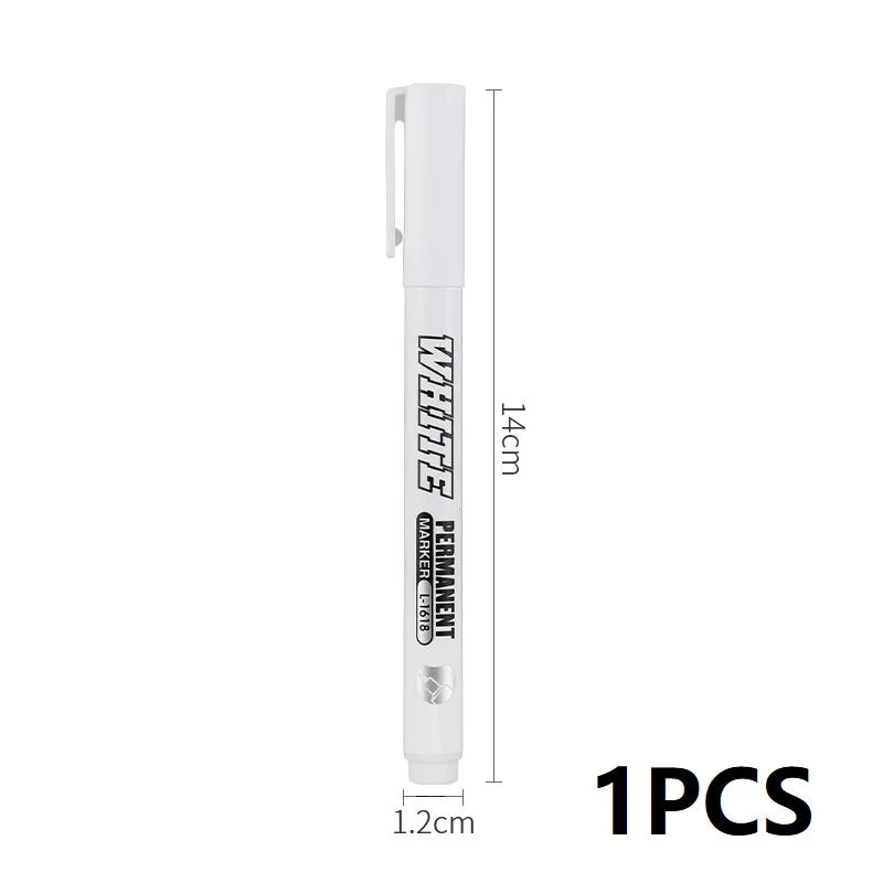 A white permanent marker with a cap and body shown vertically.