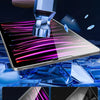 Close-up of a tablet screen being protected by an explosion-proof upgrade glass, demonstrating its strength against cracks.