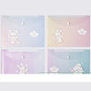A set of four cute cartoon transparent document pouches for A4 papers in pastel colors.