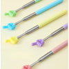 A collection of colorful stainless steel telescopic teaching pointers with rubber grips.