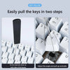 A mechanical keyboard keycap puller tool is shown with a black puller and white keycaps, demonstrating how to easily pull key