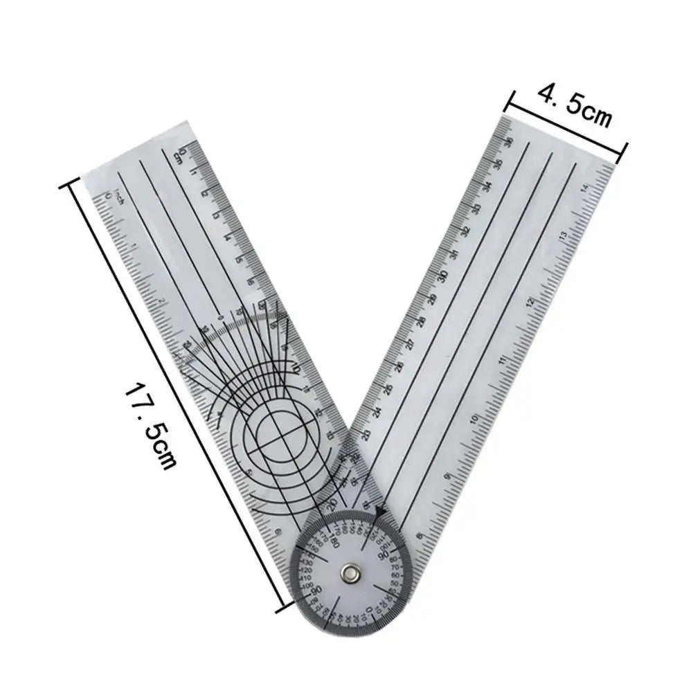 A precision stainless steel measuring ruler set showing a V-shaped angle and various measurements.