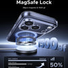 Ultra-Strong MagSafe Lock clear magnetic case for iPhone showing various magnet strengths.