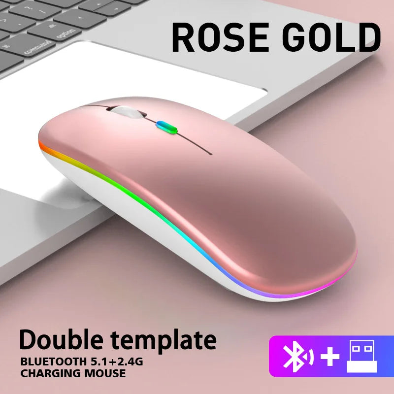 Rose Gold kabellose Gaming-Maus mit Doppel-Template-Design auf Laptop-Oberfläche