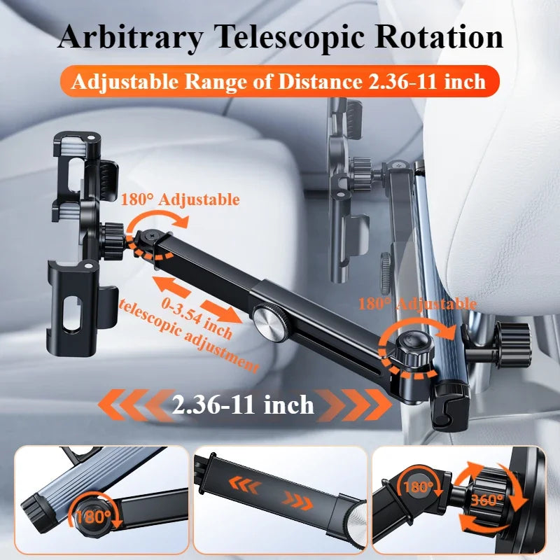 Black adjustable telescopic rotation mount for tablet holders with a distance range of 2.36 to 11 inches