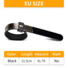 Black reusable ring sizer measuring tool with a yellow arrow indicating the measurement area.