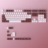 A close-up view of a full keyboard layout featuring dark blue PBT keycaps with cherry profile for mechanical keyboards.