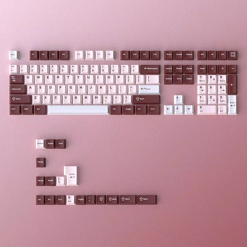 A close-up view of a full keyboard layout featuring dark blue PBT keycaps with cherry profile for mechanical keyboards.
