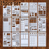 A set of 15 reusable journal and scrapbooking stencils featuring various patterns and designs.