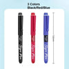 Three signature pens in black, red, and blue displayed vertically against a white background.