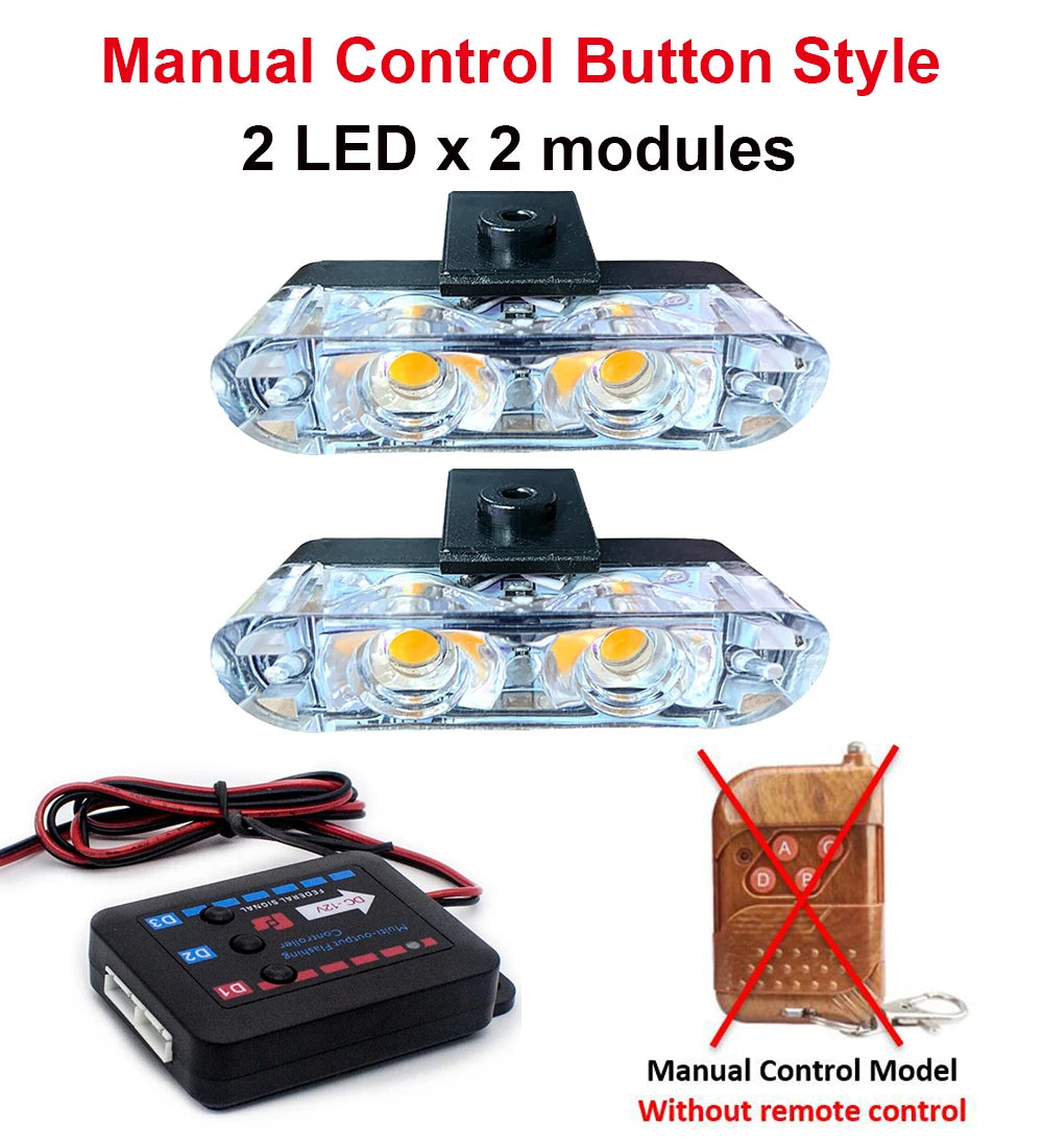 Two manual control button style LED modules and a manual control model without a remote.