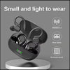 A pair of small, light-to-wear wireless Bluetooth earbuds with microphones displayed on a stand.