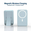 A light blue portable magnetic wireless charging power bank device.