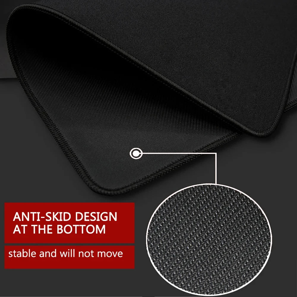 Black desk mat with an anti-skid design at the bottom showing stability.