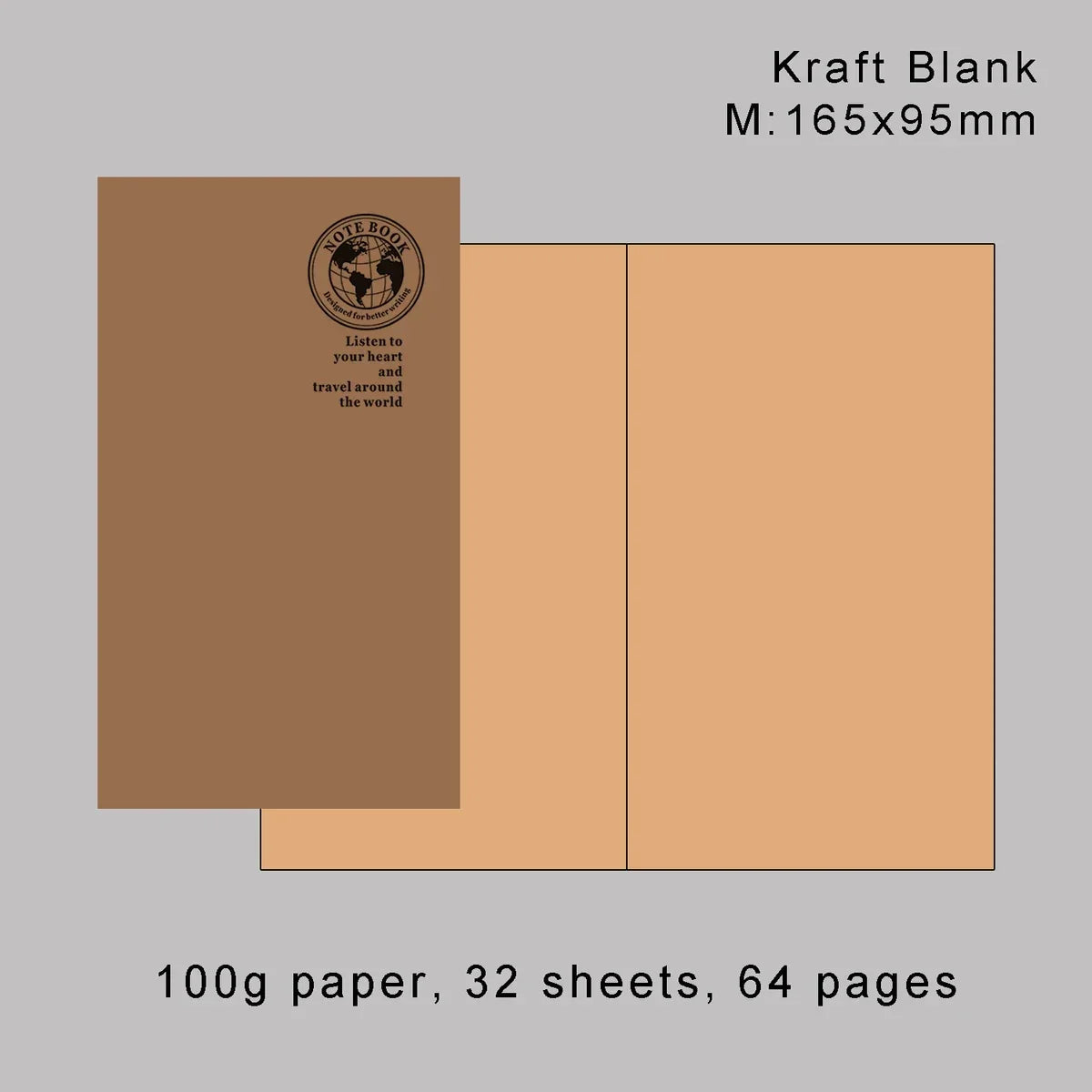 Kraft Blank notebook with a brown cover, showing the inside pages and title information.