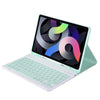 A light mint green leather keyboard case with a detachable Bluetooth keyboard for an iPad.
