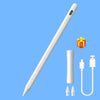 A white precision active stylus pen with a connector and tips is shown against a blue background.